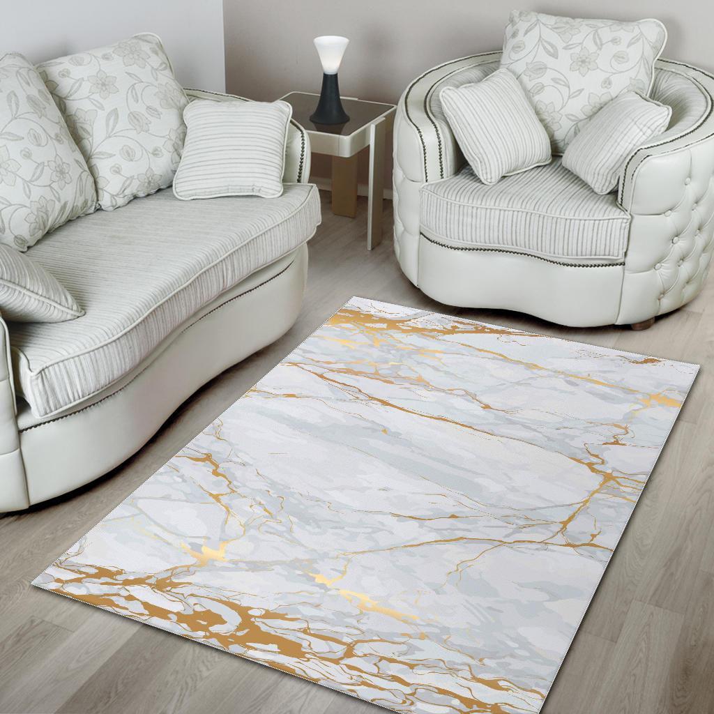 White Gold Scratch Marble Print Area Rug