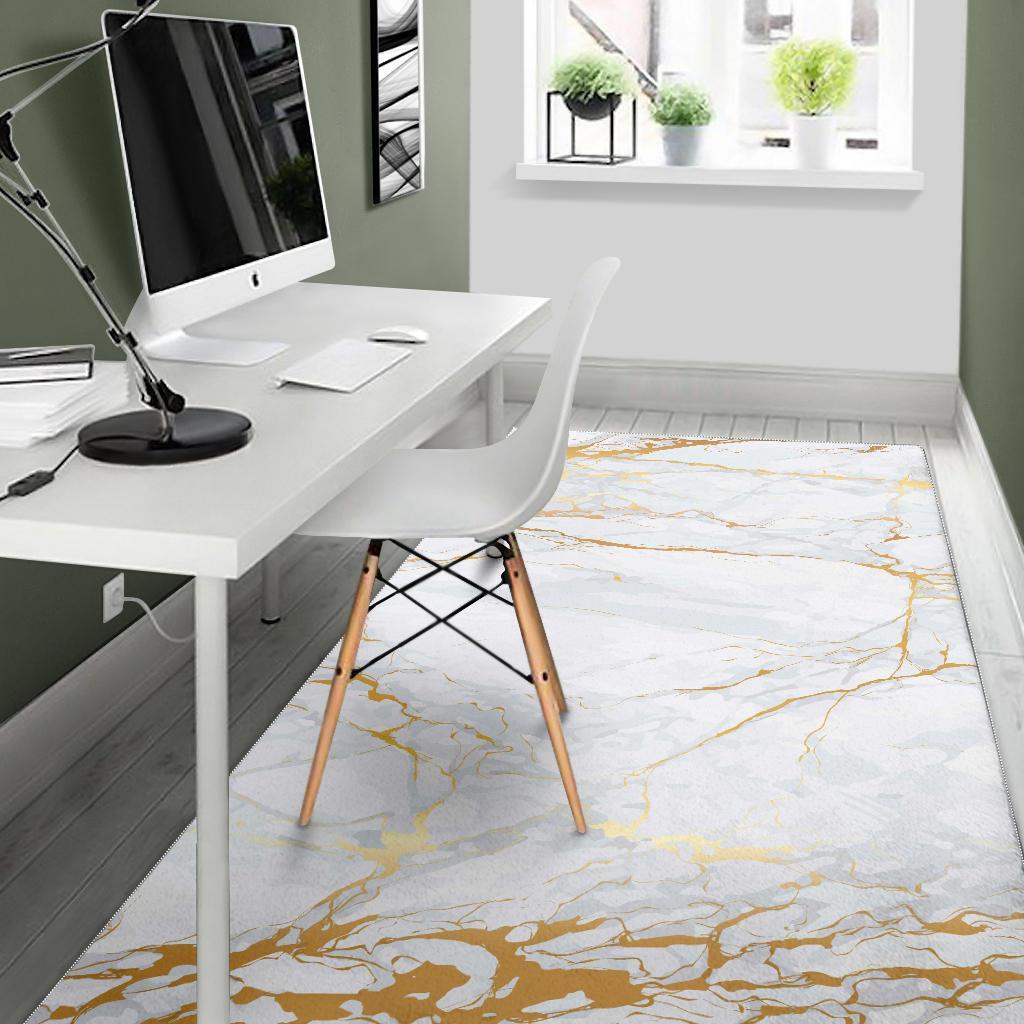 White Gold Scratch Marble Print Area Rug