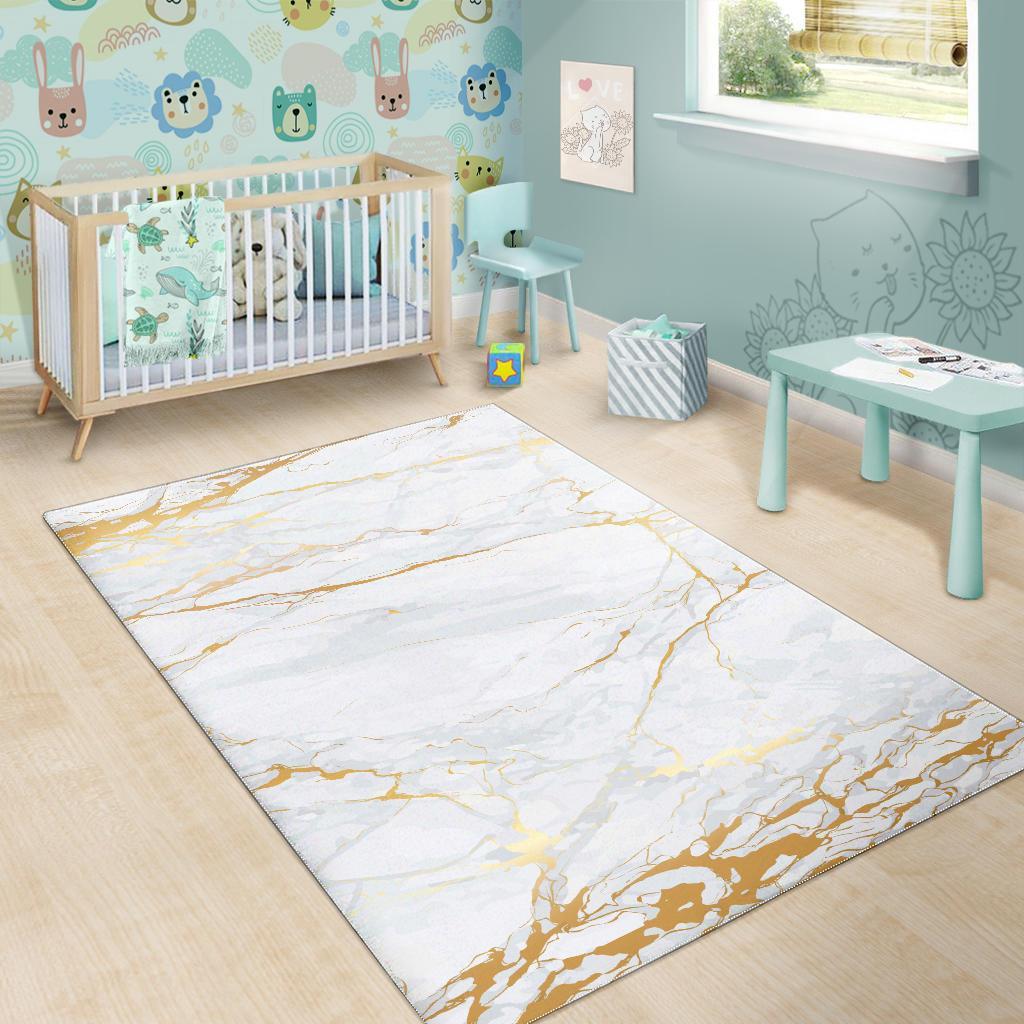 White Gold Scratch Marble Print Area Rug