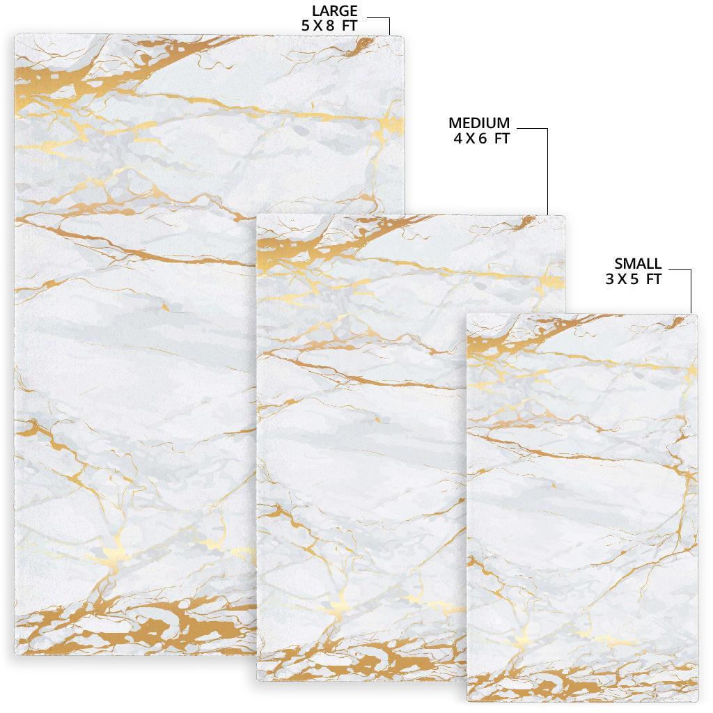 White Gold Scratch Marble Print Area Rug
