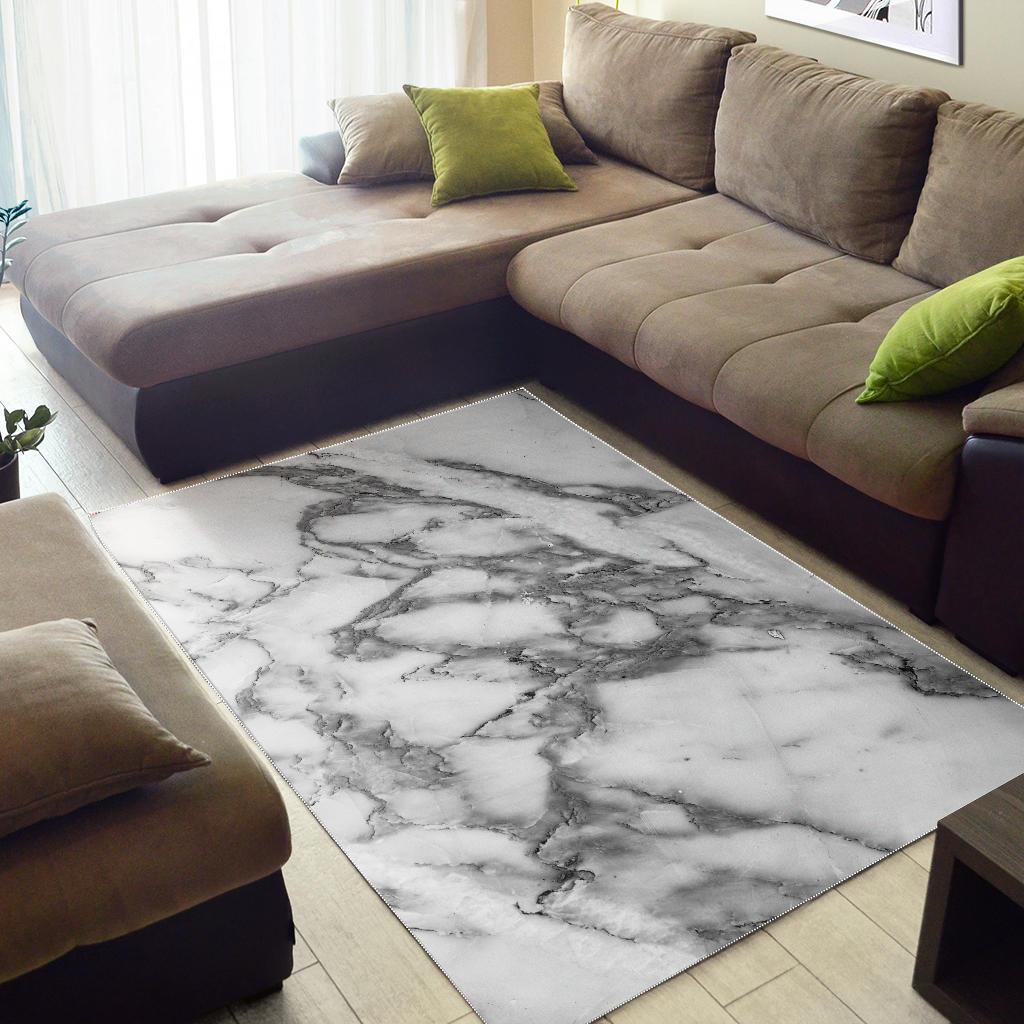 White Gray Marble Print Area Rug