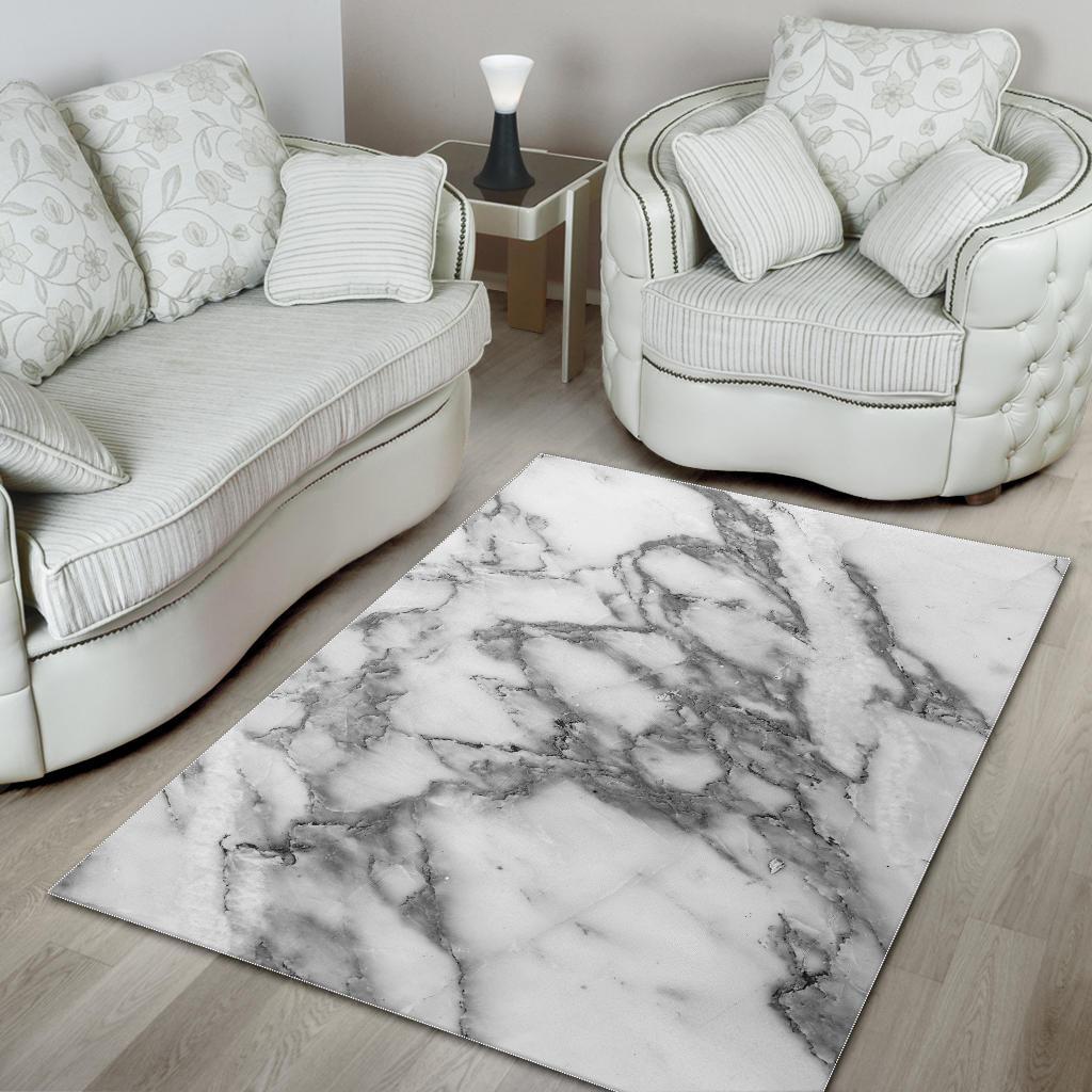 White Gray Marble Print Area Rug