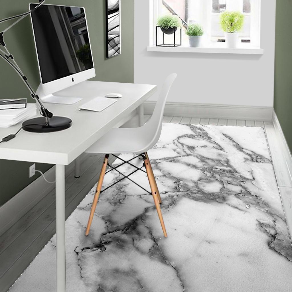 White Gray Marble Print Area Rug