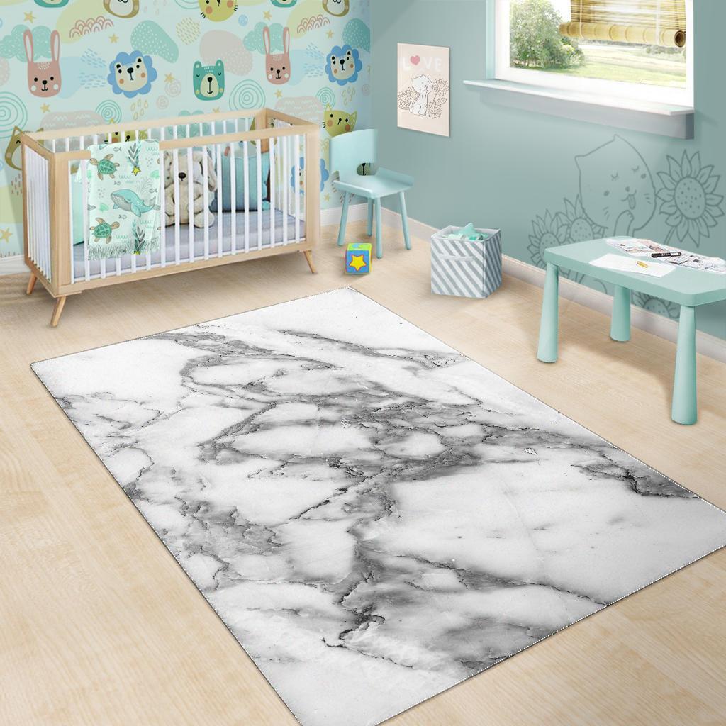 White Gray Marble Print Area Rug