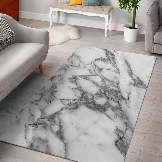 White Gray Marble Print Area Rug