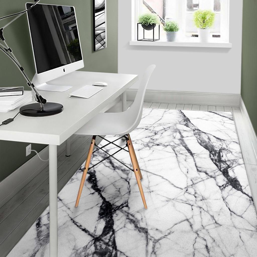 White Gray Scratch Marble Print Area Rug