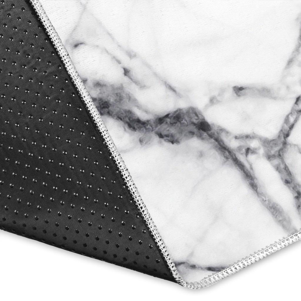 White Gray Scratch Marble Print Area Rug
