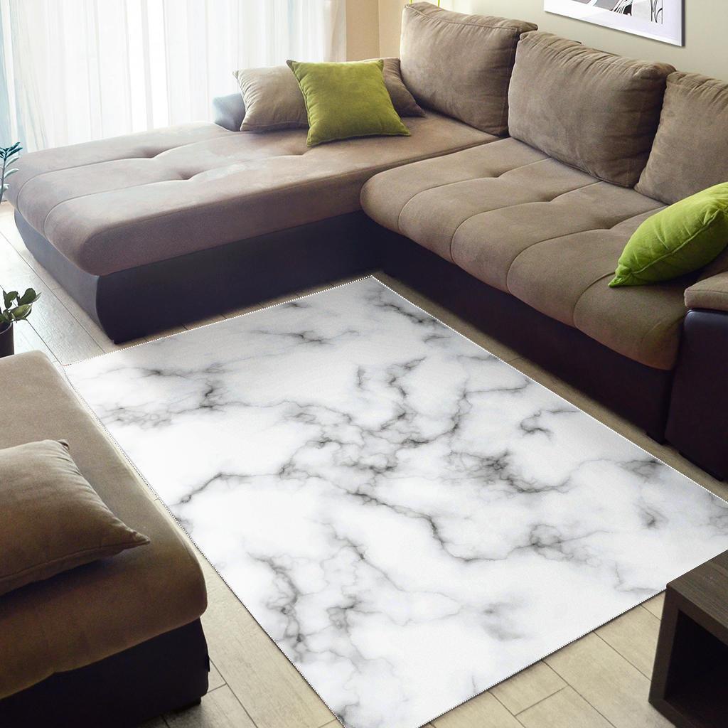 White Grey Smoke Marble Print Area Rug