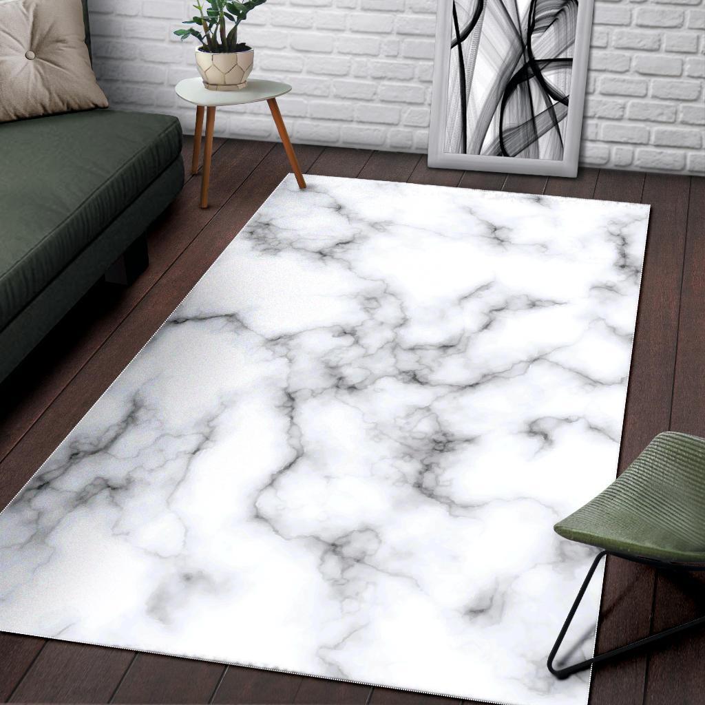 White Grey Smoke Marble Print Area Rug