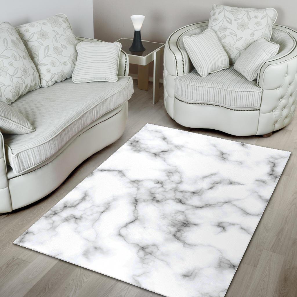 White Grey Smoke Marble Print Area Rug