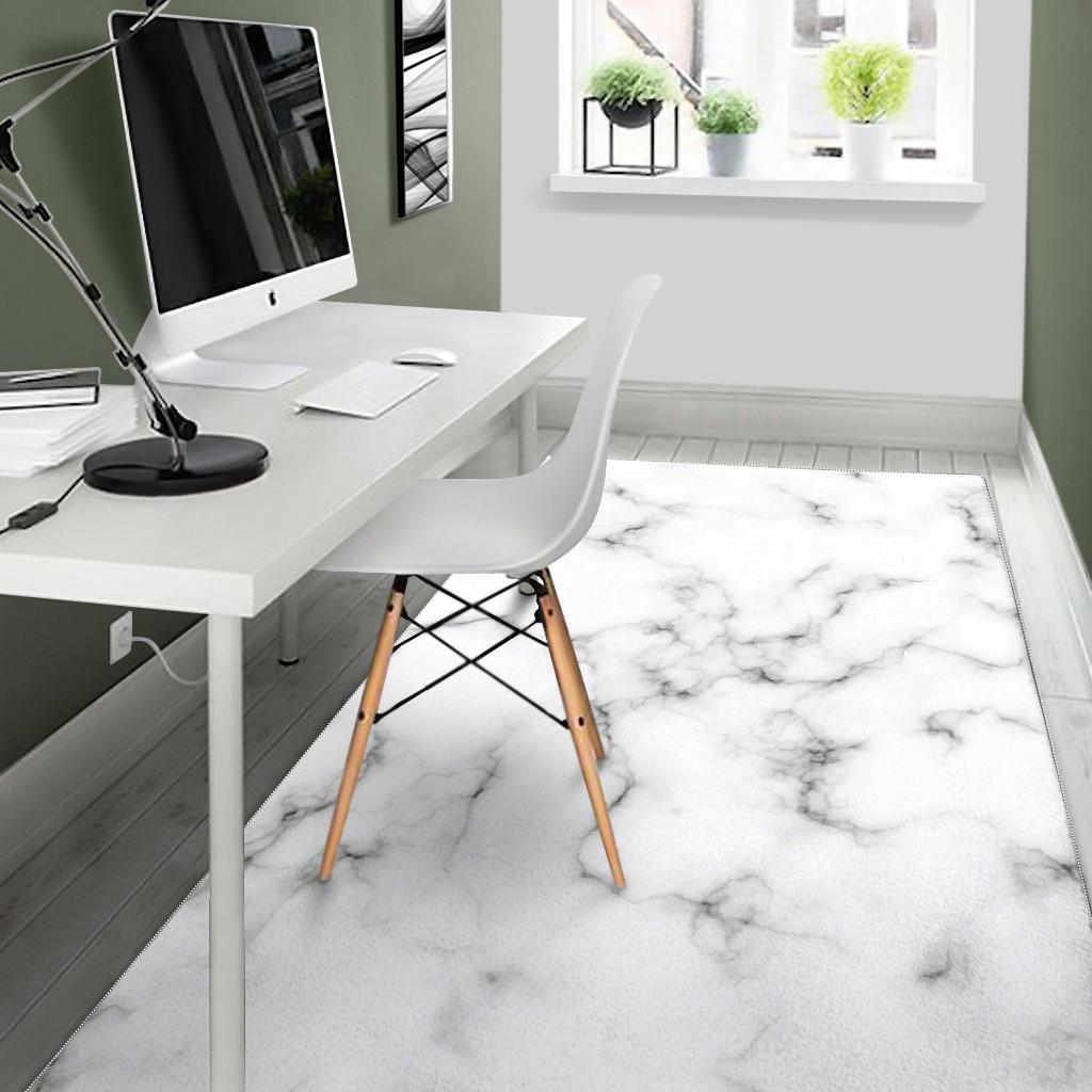 White Grey Smoke Marble Print Area Rug