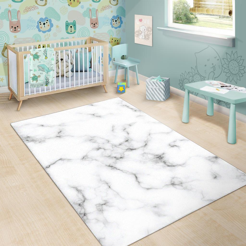 White Grey Smoke Marble Print Area Rug