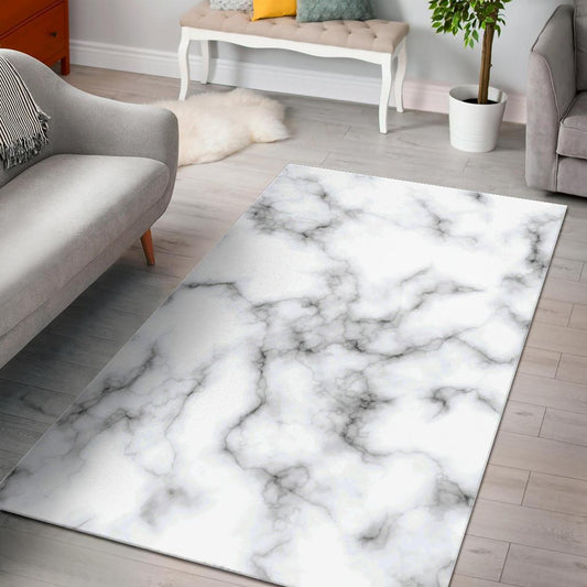 White Grey Smoke Marble Print Area Rug