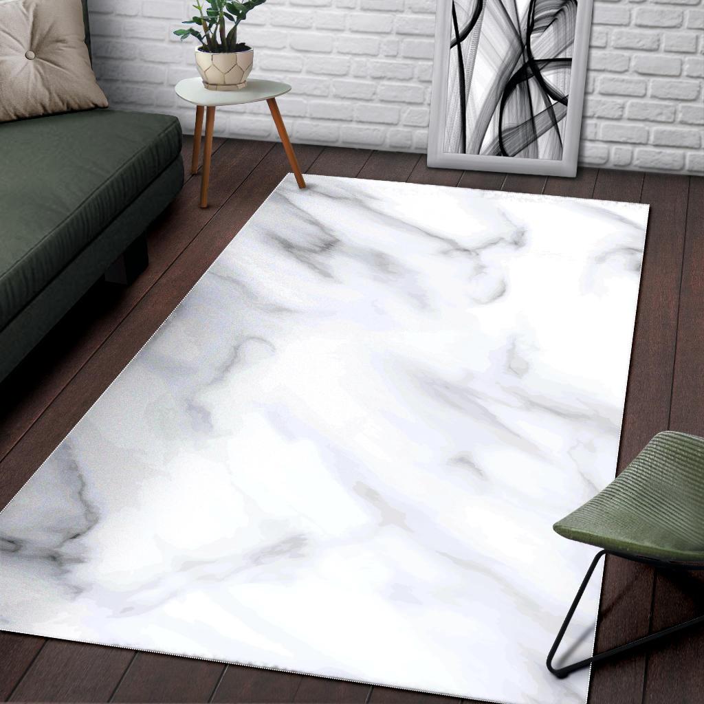 White Marble Print Area Rug