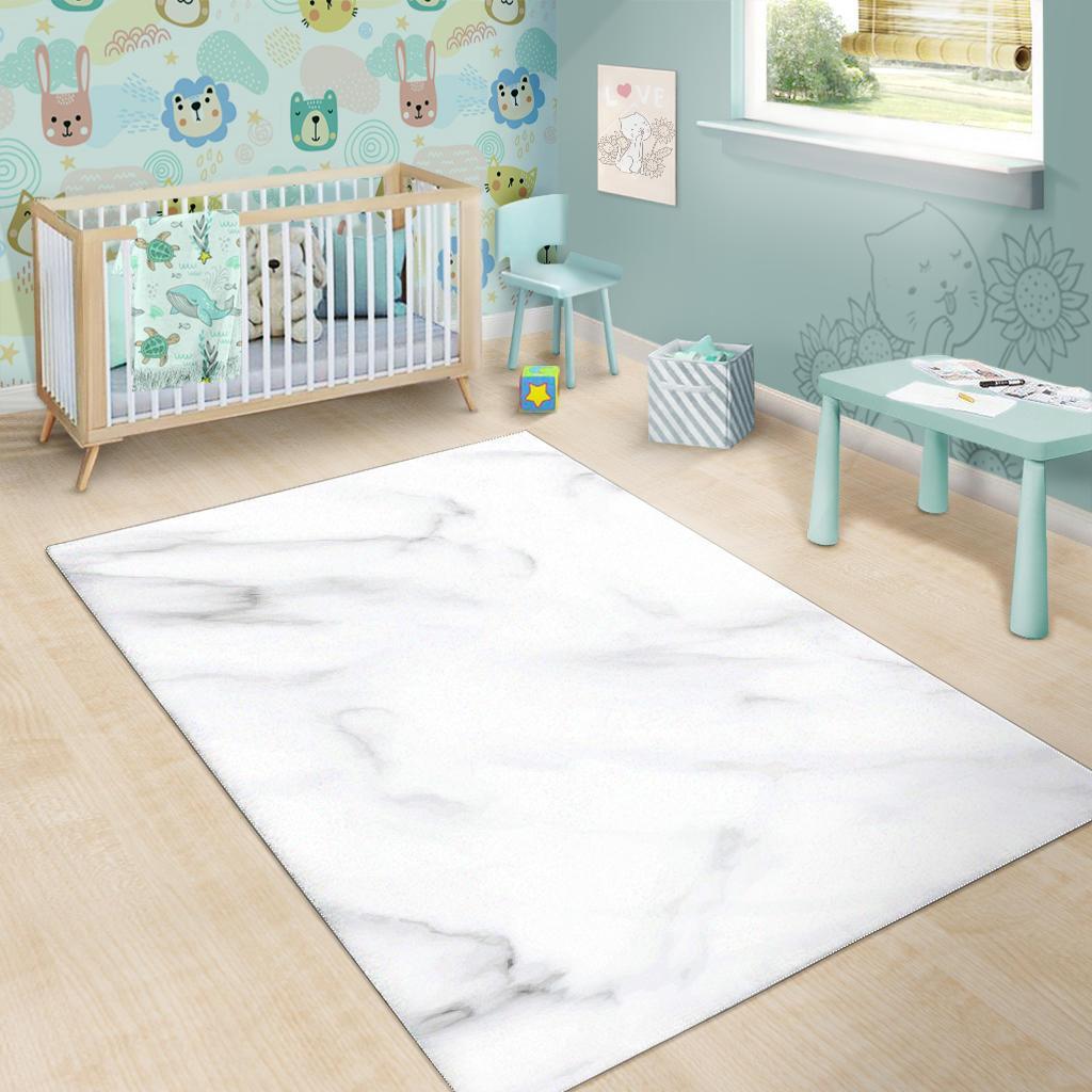 White Marble Print Area Rug