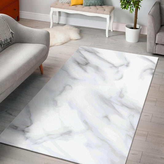 White Marble Print Area Rug