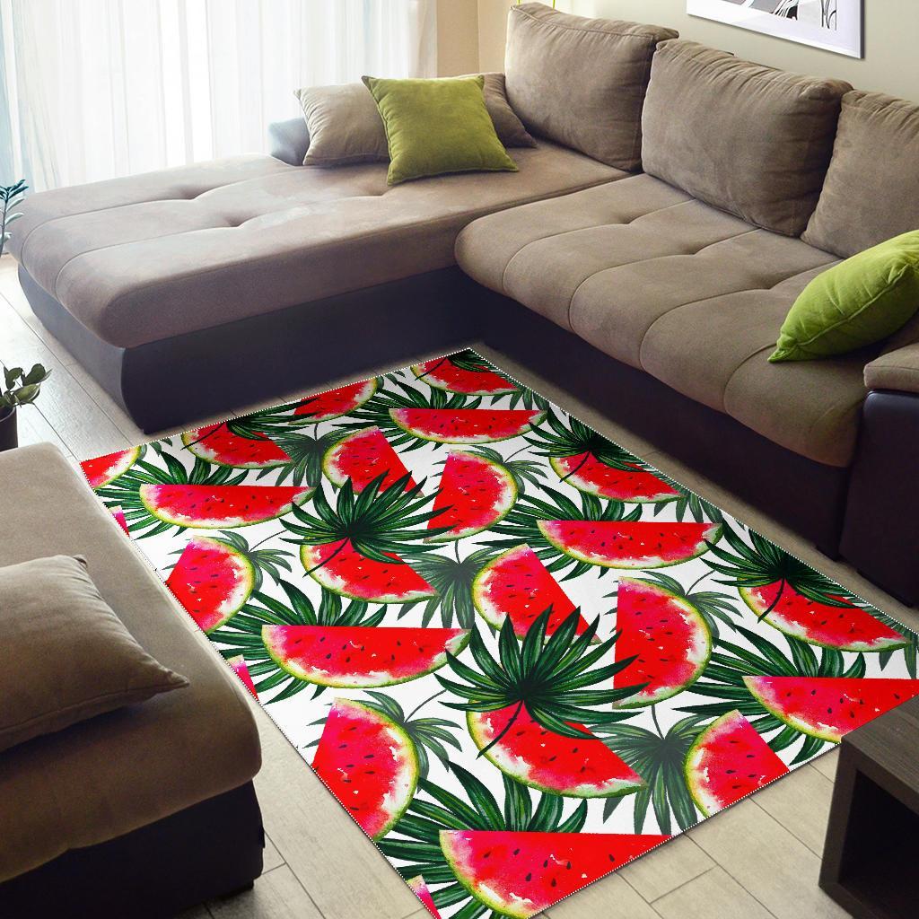 White Palm Leaf Watermelon Pattern Print Area Rug