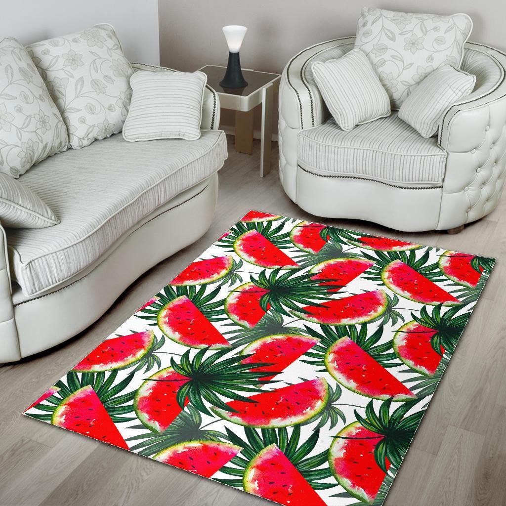 White Palm Leaf Watermelon Pattern Print Area Rug