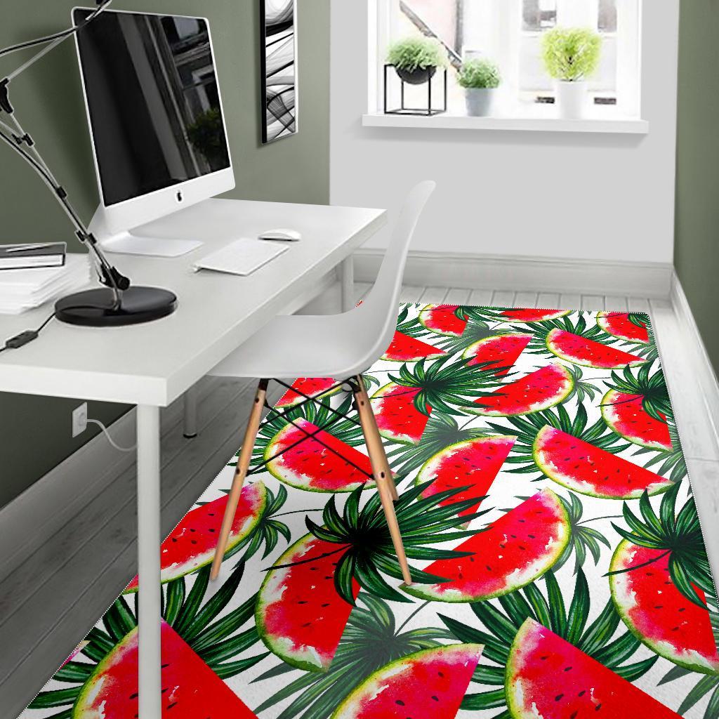 White Palm Leaf Watermelon Pattern Print Area Rug