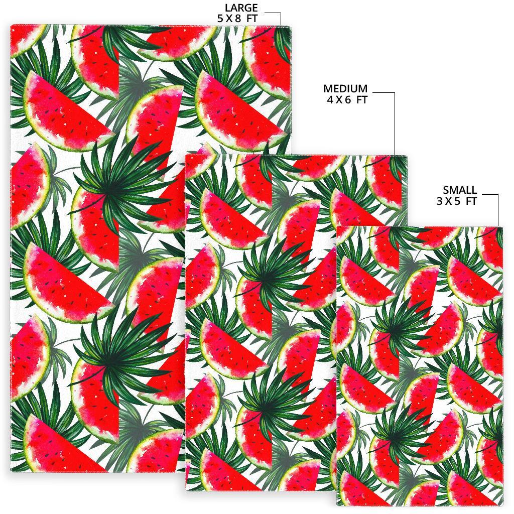 White Palm Leaf Watermelon Pattern Print Area Rug