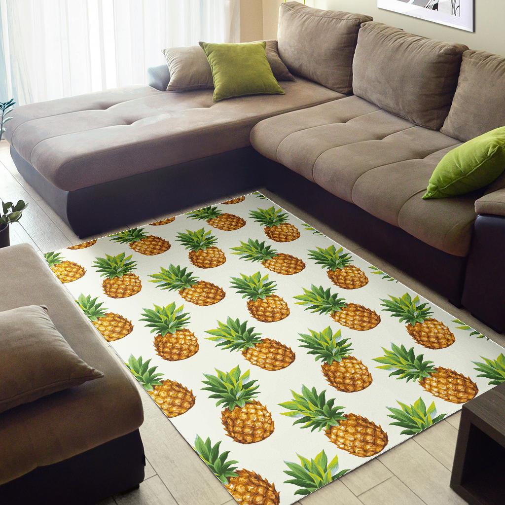 White Pineapple Pattern Print Area Rug