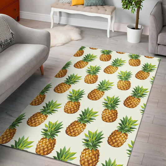 White Pineapple Pattern Print Area Rug