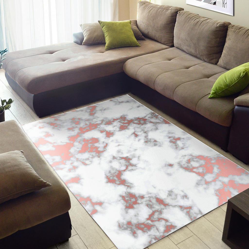 White Rose Gold Marble Print Area Rug