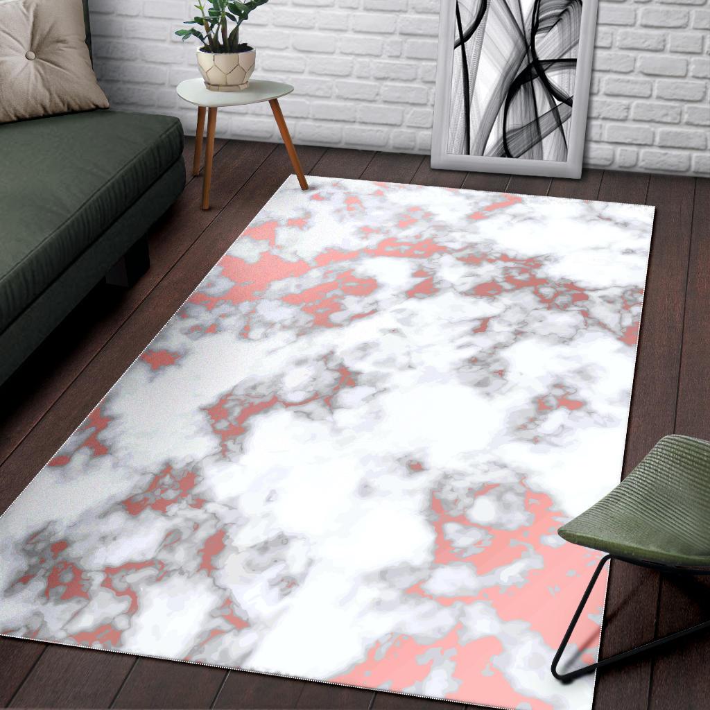 White Rose Gold Marble Print Area Rug