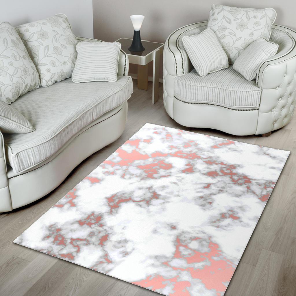 White Rose Gold Marble Print Area Rug