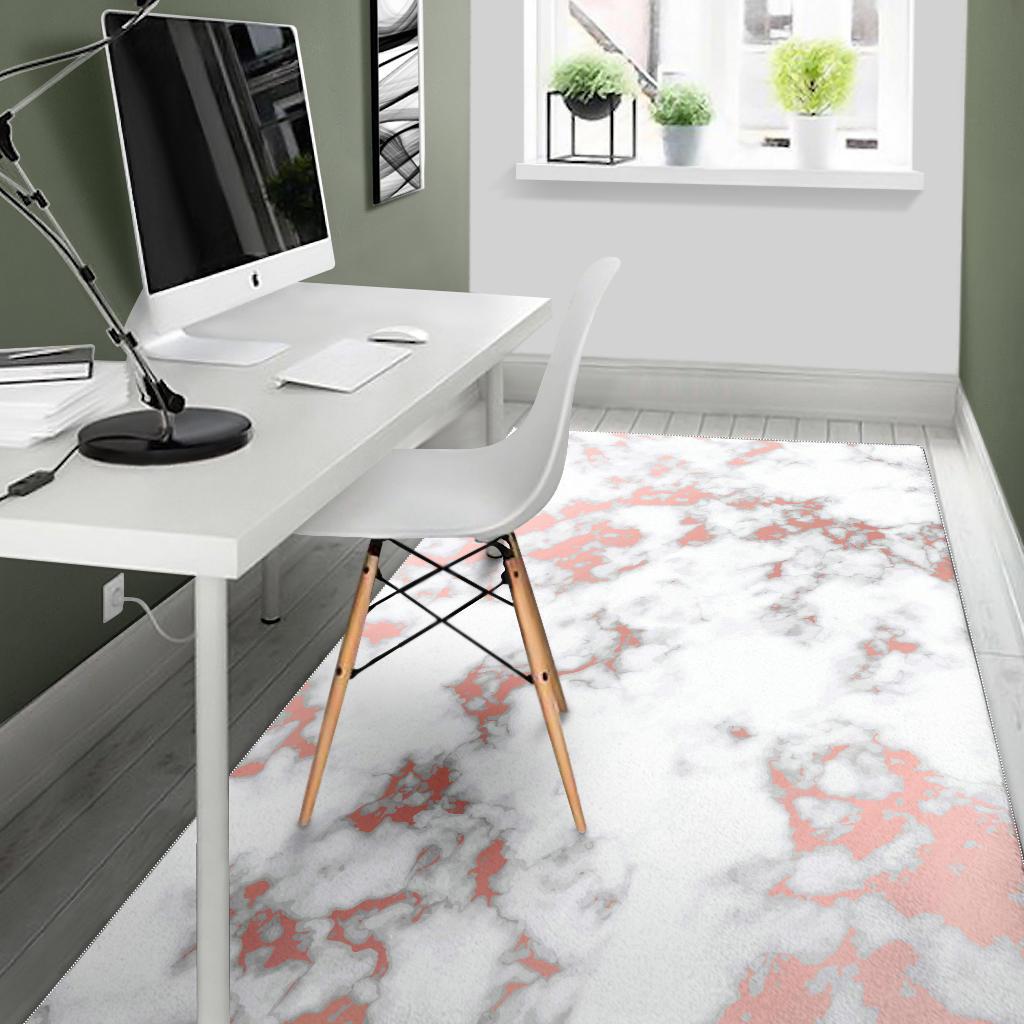 White Rose Gold Marble Print Area Rug
