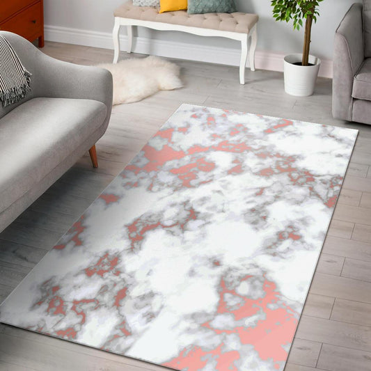 White Rose Gold Marble Print Area Rug