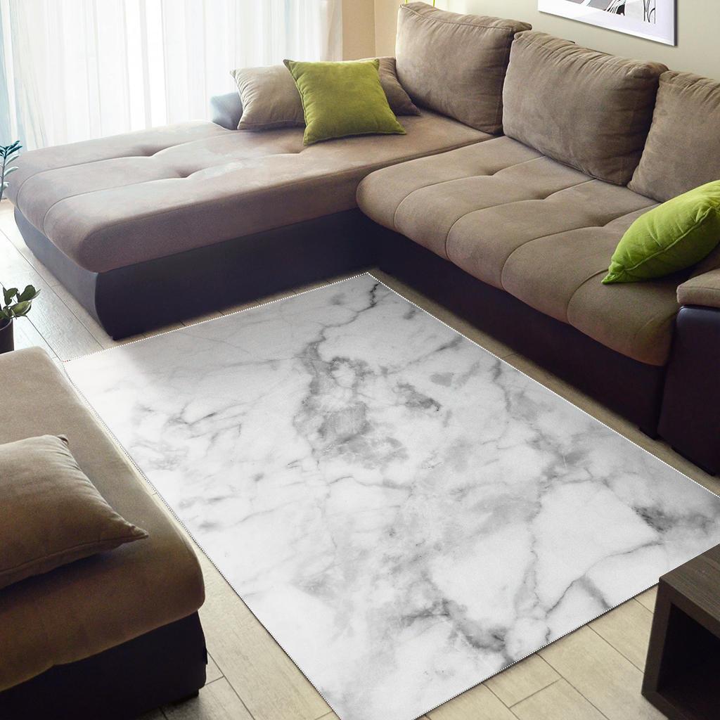White Smoke Marble Print Area Rug