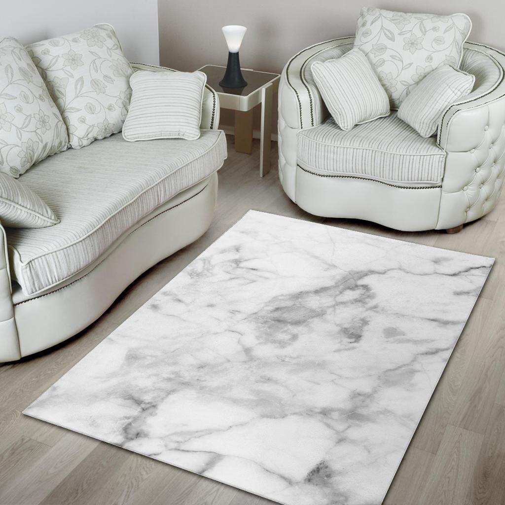 White Smoke Marble Print Area Rug