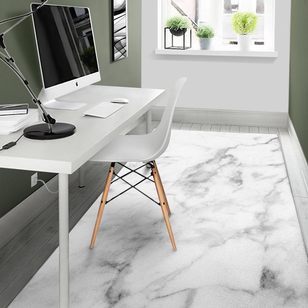 White Smoke Marble Print Area Rug