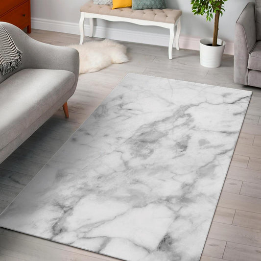 White Smoke Marble Print Area Rug