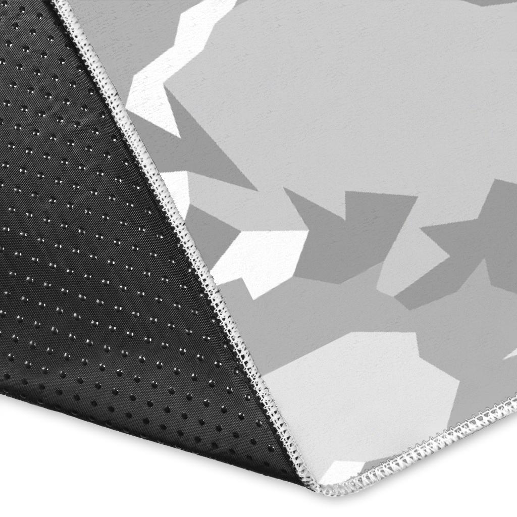 White Snow Camouflage Print Area Rug