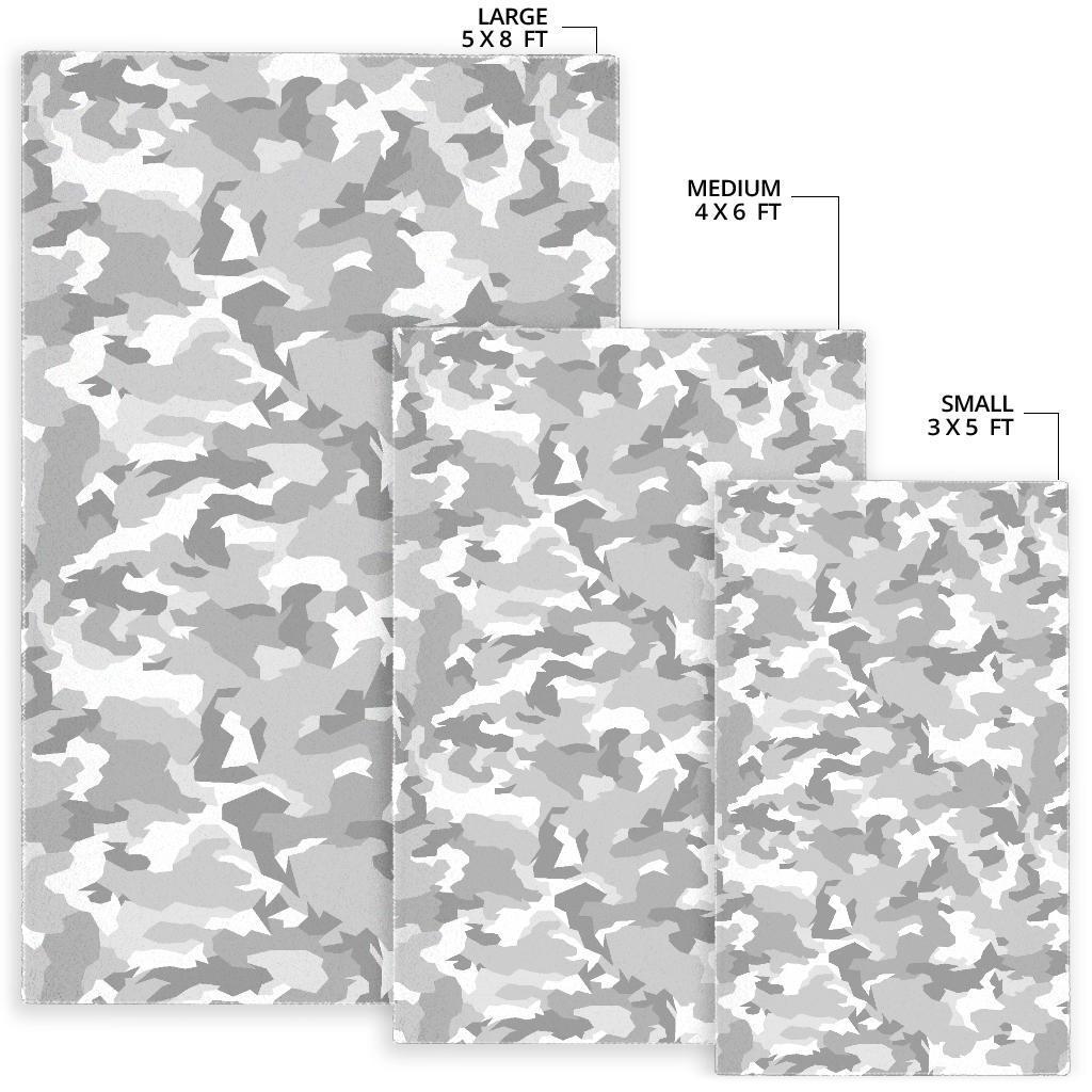 White Snow Camouflage Print Area Rug