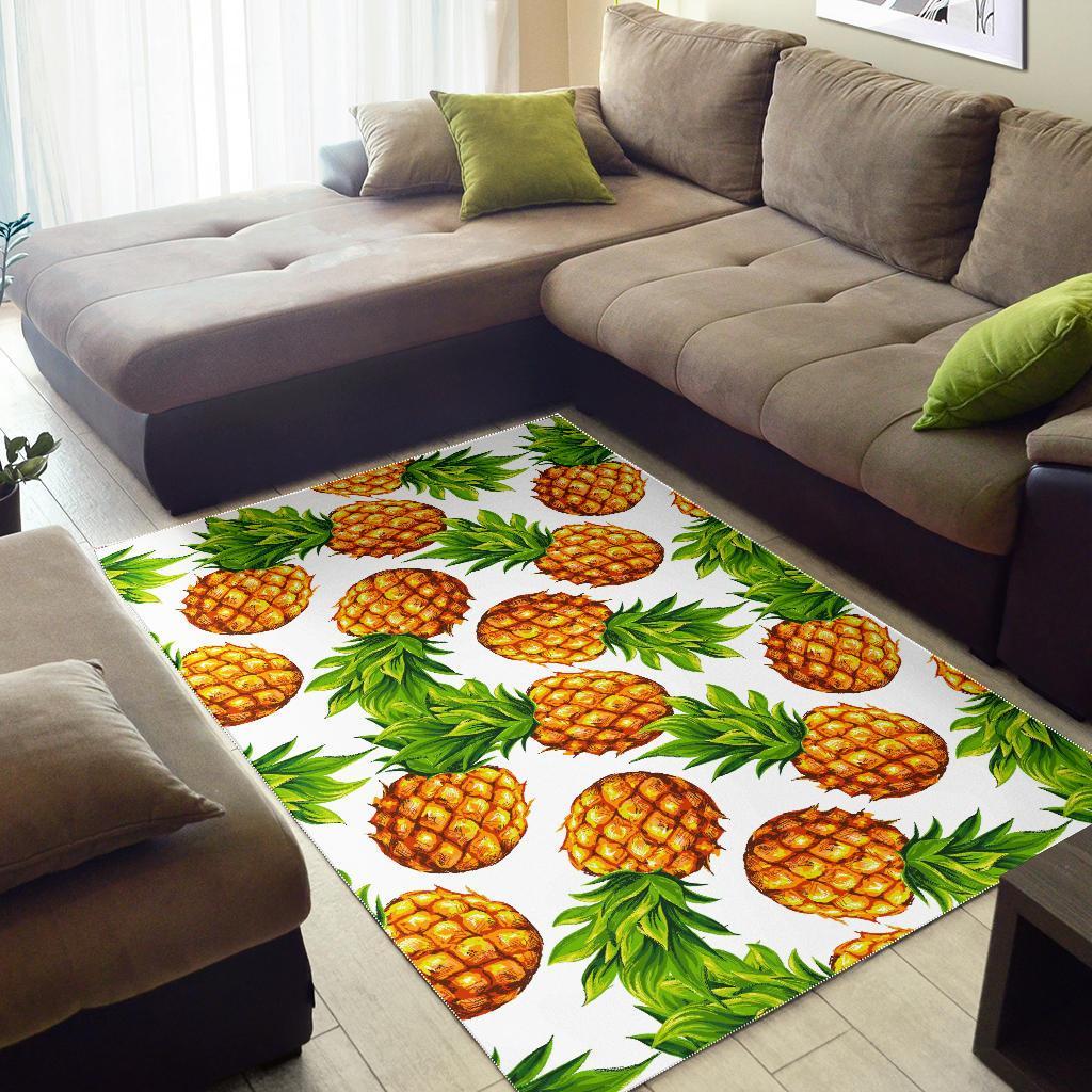 White Summer Pineapple Pattern Print Area Rug