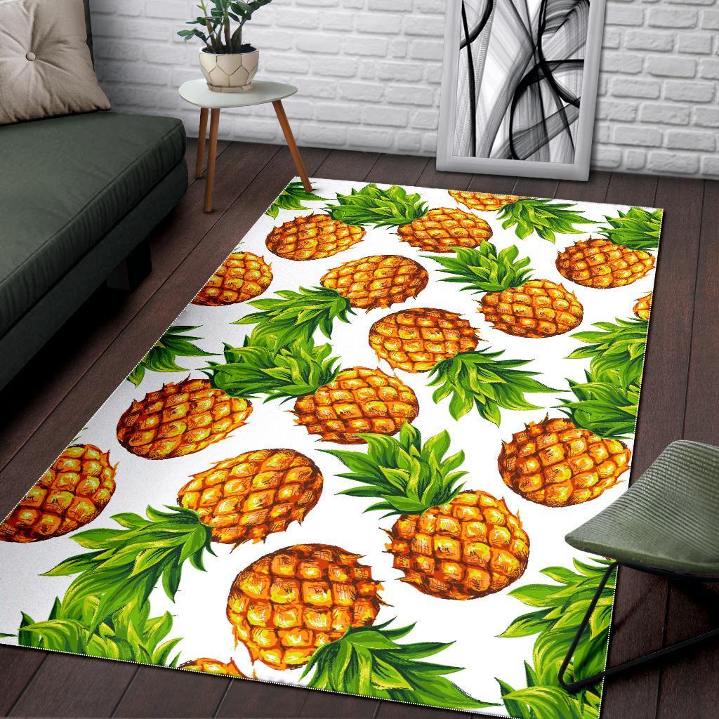 White Summer Pineapple Pattern Print Area Rug