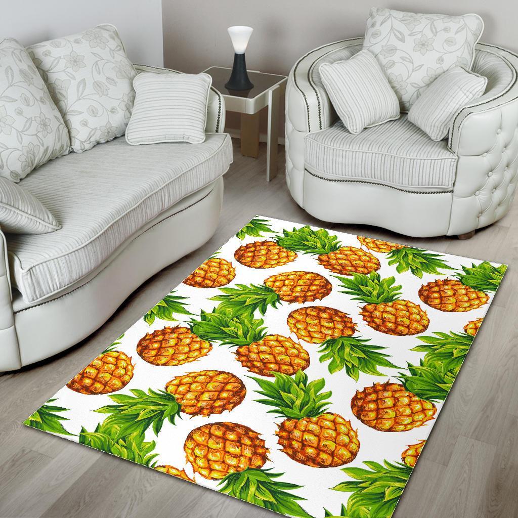 White Summer Pineapple Pattern Print Area Rug