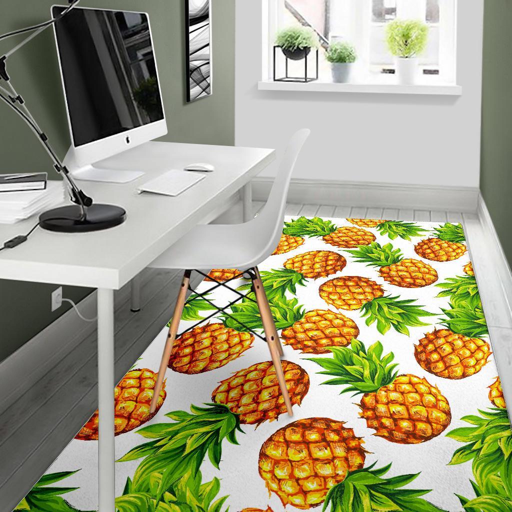 White Summer Pineapple Pattern Print Area Rug