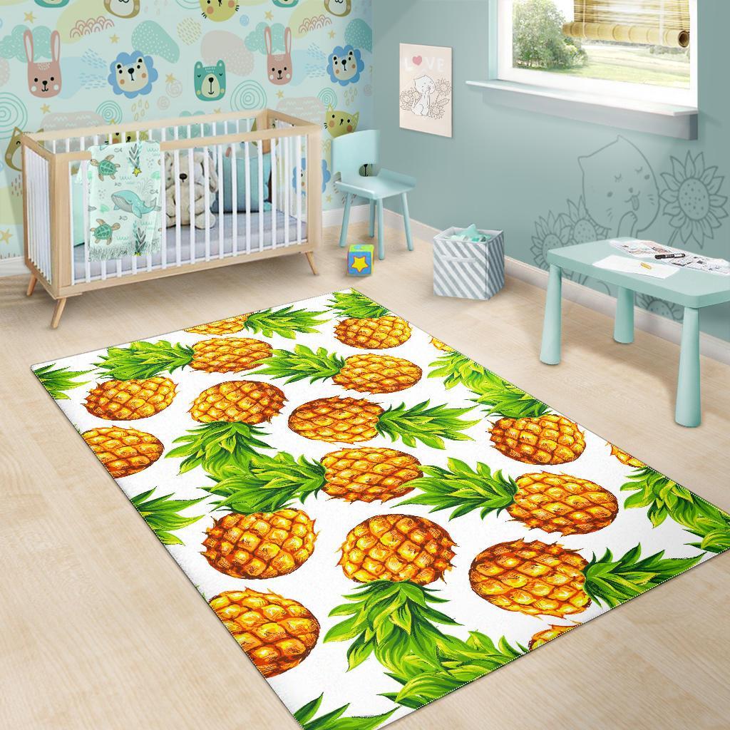 White Summer Pineapple Pattern Print Area Rug