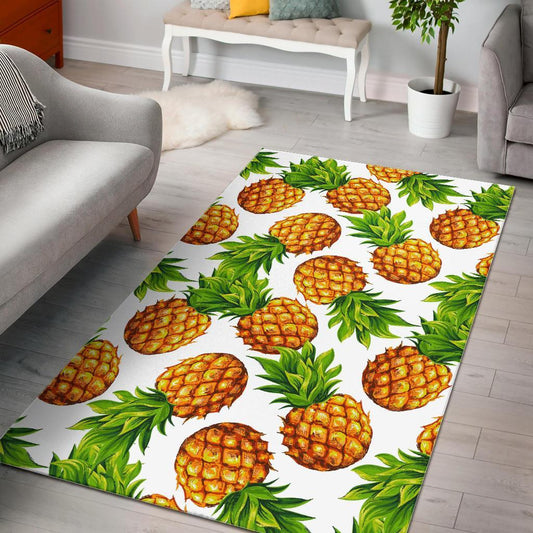 White Summer Pineapple Pattern Print Area Rug