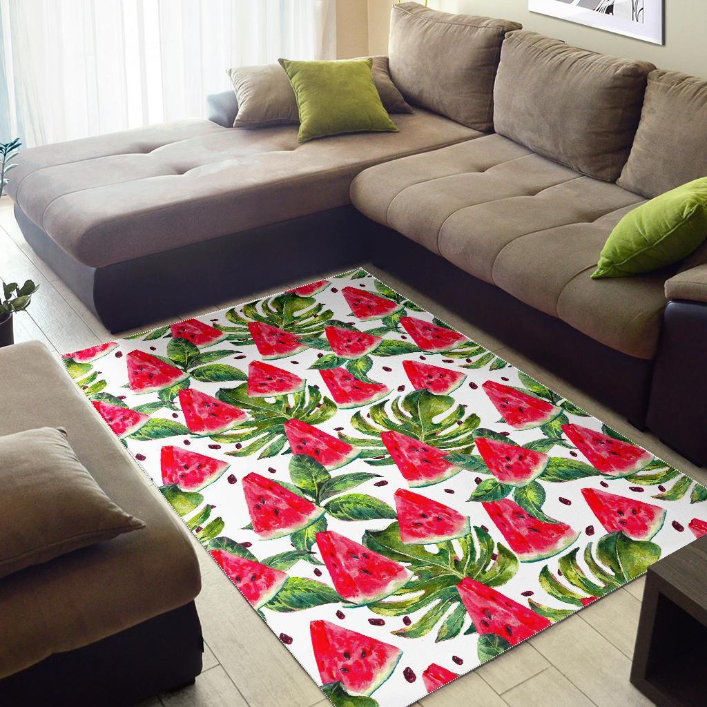 White Tropical Watermelon Pattern Print Area Rug