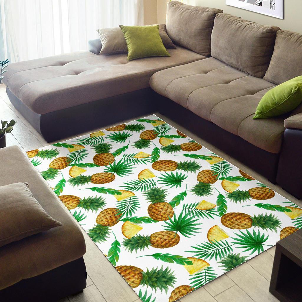 White Watercolor Pineapple Pattern Print Area Rug