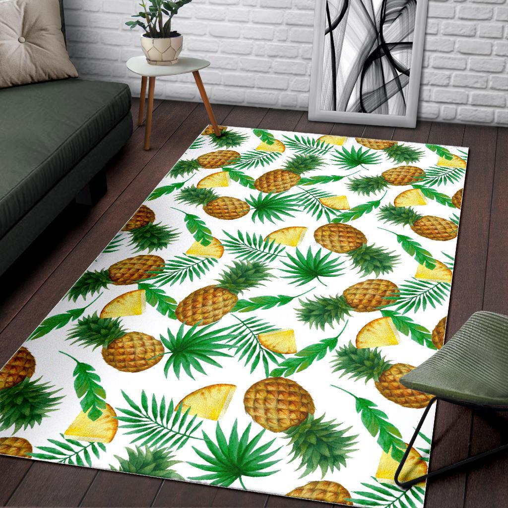 White Watercolor Pineapple Pattern Print Area Rug