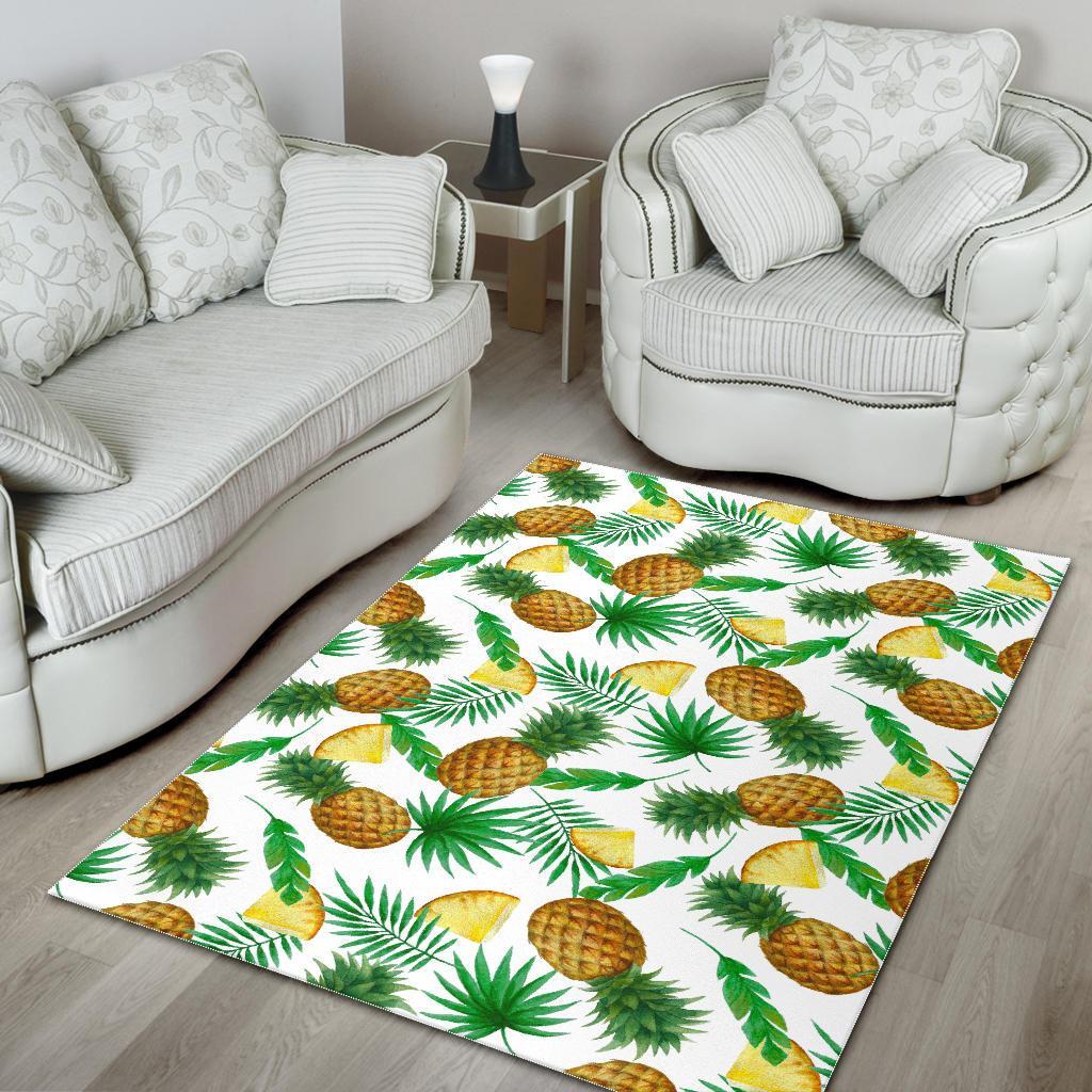 White Watercolor Pineapple Pattern Print Area Rug