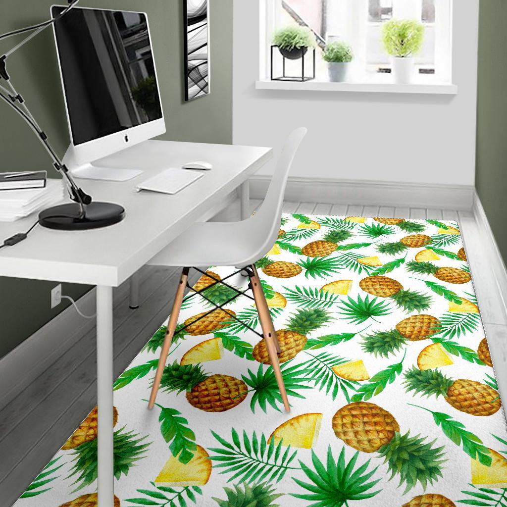 White Watercolor Pineapple Pattern Print Area Rug