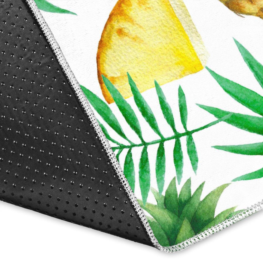 White Watercolor Pineapple Pattern Print Area Rug
