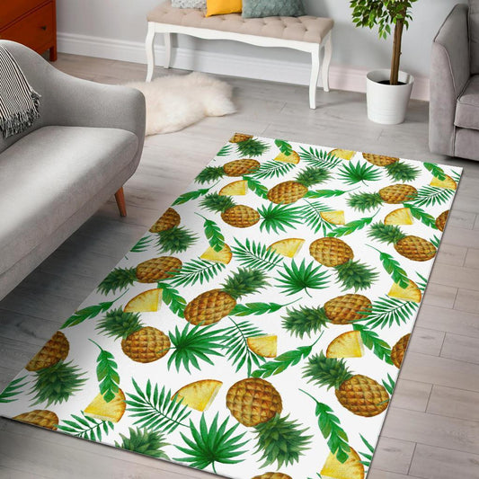 White Watercolor Pineapple Pattern Print Area Rug